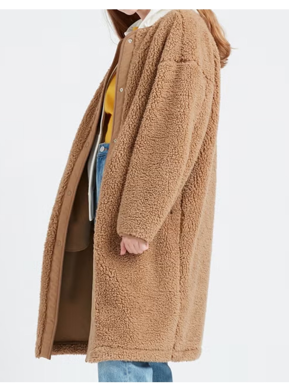 Uniqlo Fleece Collarless Coat, Size: M, Color: Tan, Never Worn